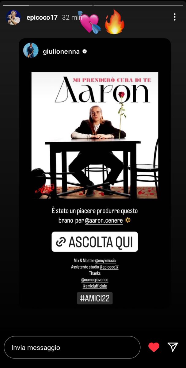ricordosospeso's tweet photo. C'è anche il cantautore #Epicoco (che ha scritto in passato per Irama e Benji & Fede) dietro la realizzazione di questa bellissima canzone 💖
#Amici22
#Aaron #MiPrenderòCuraDiTe https://t.co/uO960ZAY41