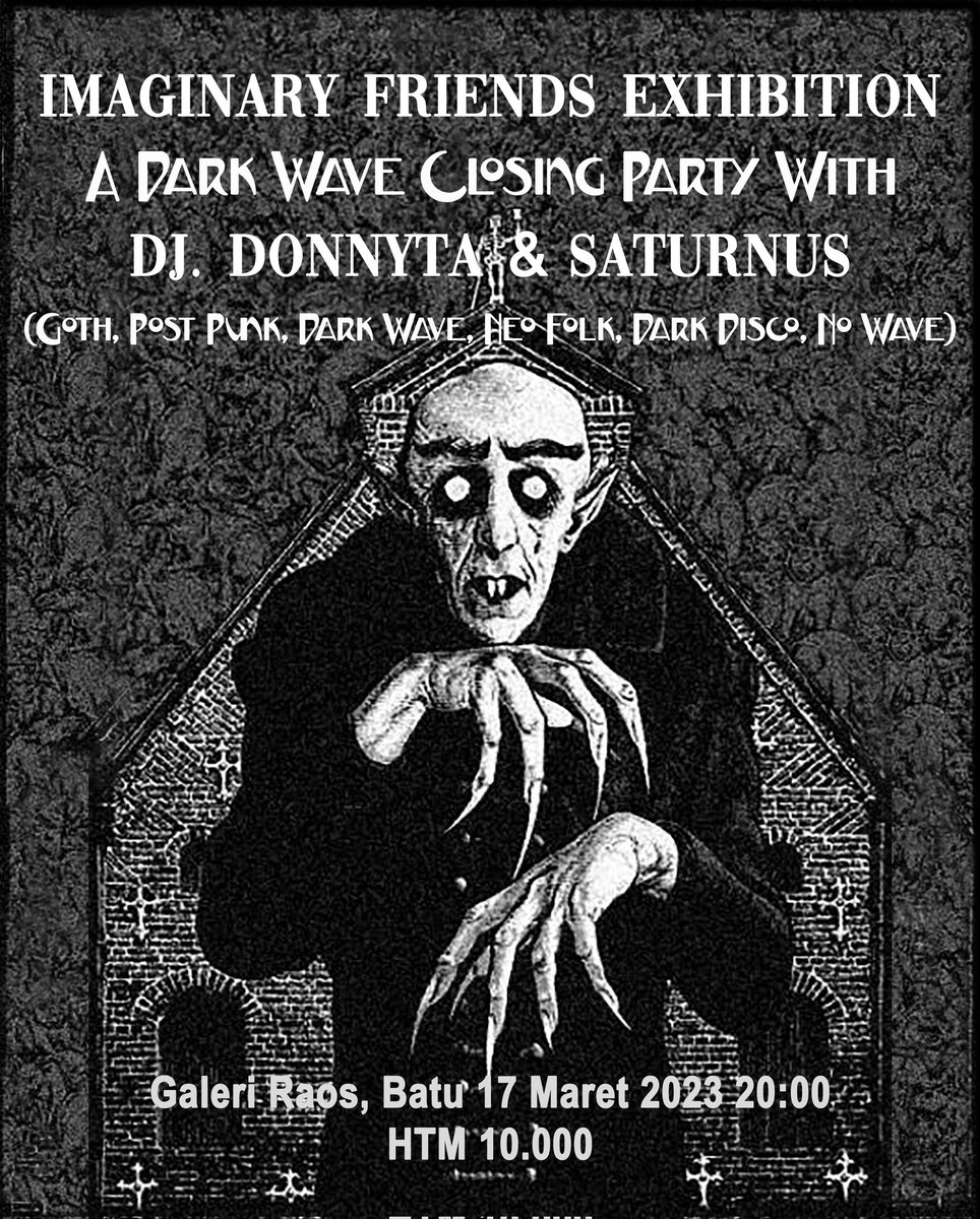 donnytarot's tweet photo. Jumat Party Yuk!
Penutupan Imaginary Friends Exhibition
#bringyourownbooze
#goth #darkwave #Postpunk #nowave #NEWWAVE https://t.co/ETph9OFd9t