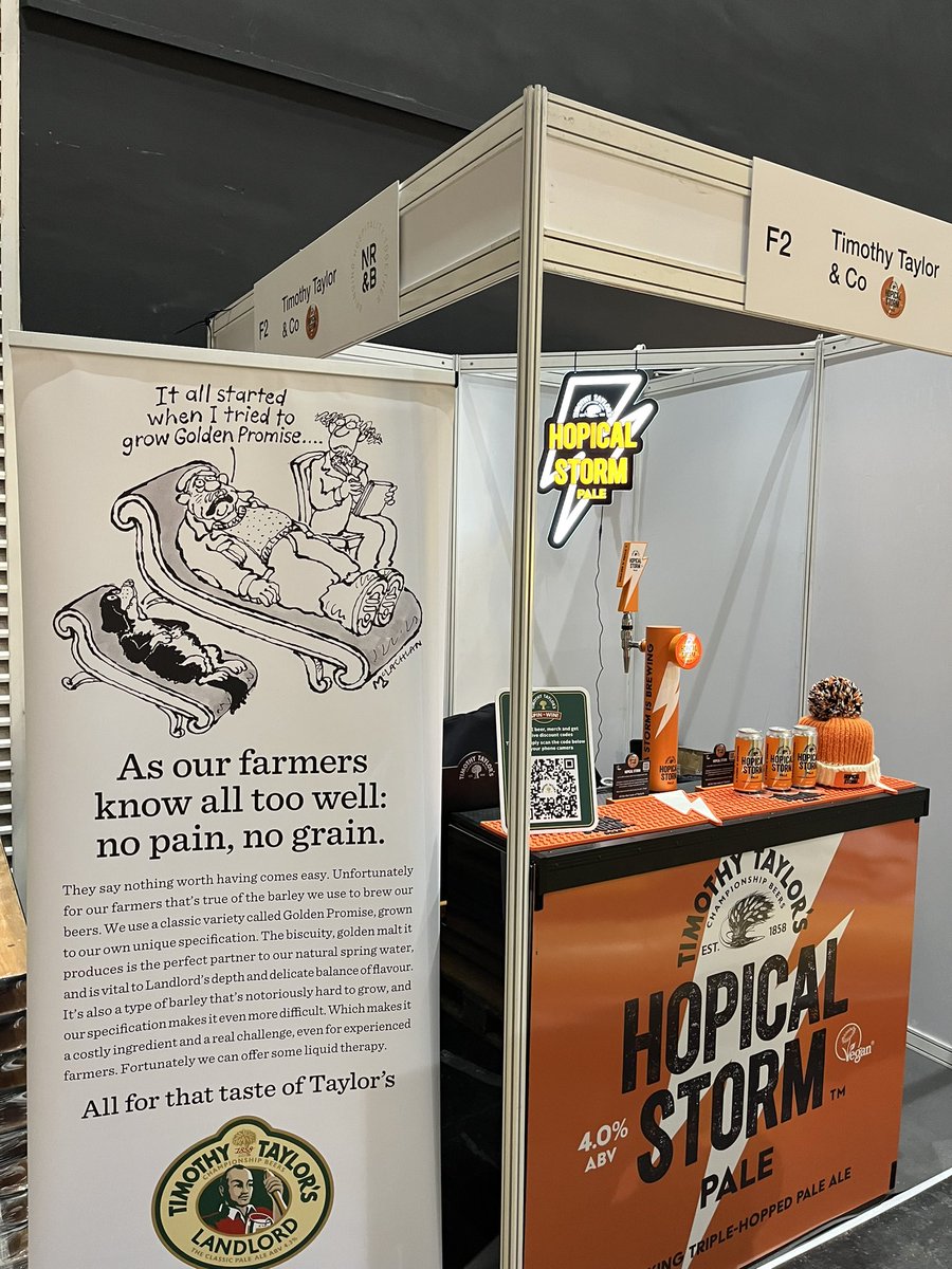 robertoxer's tweet photo. Anyone coming to @NRBManchester today or tomorrow, F2 is the place to be. Beer to be sampled, hats to be won! Timothy Taylor's Brewery #hopicalstorm https://t.co/i61y0GeYDu