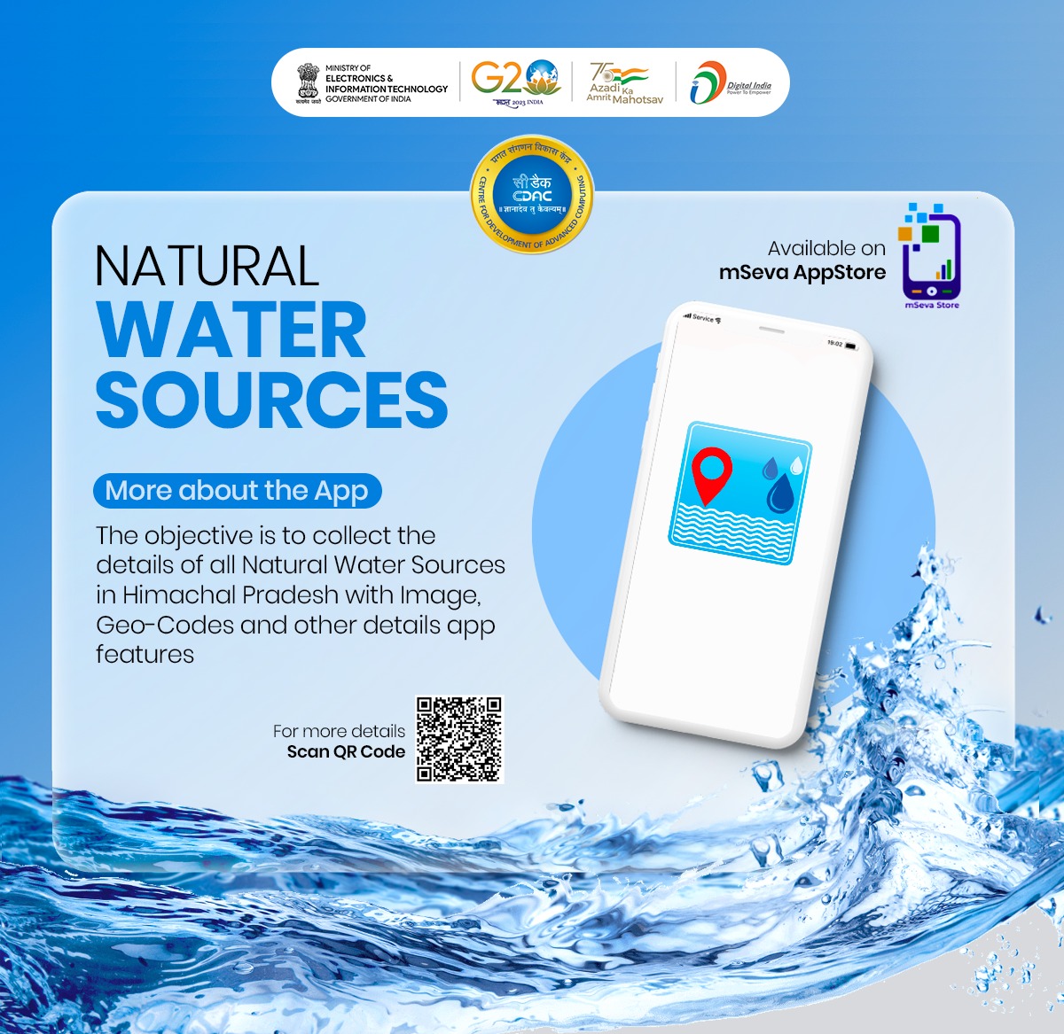 🌊 Natural Water Sources #app has been developed by Rural Development Dept, #HimachalPradesh to compile info about every natural water source in the State, including images, geo-code, etc. 

Download the App from mSeva Appstore now! 
apps.mgov.gov.in/details;jsessi…

<a href="/MoRD_GoI/">Ministry of Rural Development, Government of India</a> <a href="/PIBShimla/">PIB in Himachal Pradesh</a>