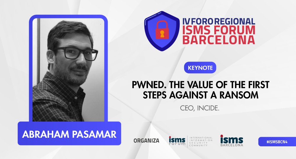 En el track 1 del IV Foro Regional de <a href="/ISMSForum/">ISMS Forum</a>, <a href="/apasamar/">Abraham Pasamar</a> hablará de los primeros pasos a llevar a cabo contra el ransomware. El evento tendrá lugar en la UAB Casa Convalescència este jueves 16 de marzo.
Inscríbete GRATIS con el código 4FOROBCNLNK en lnkd.in/dTVRXXBn
