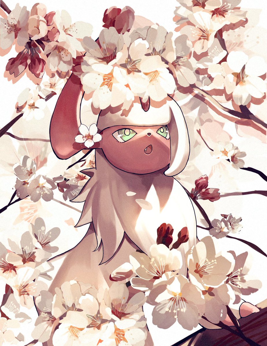 pokemon (creature) no humans solo green eyes flower open mouth looking up  illustration images