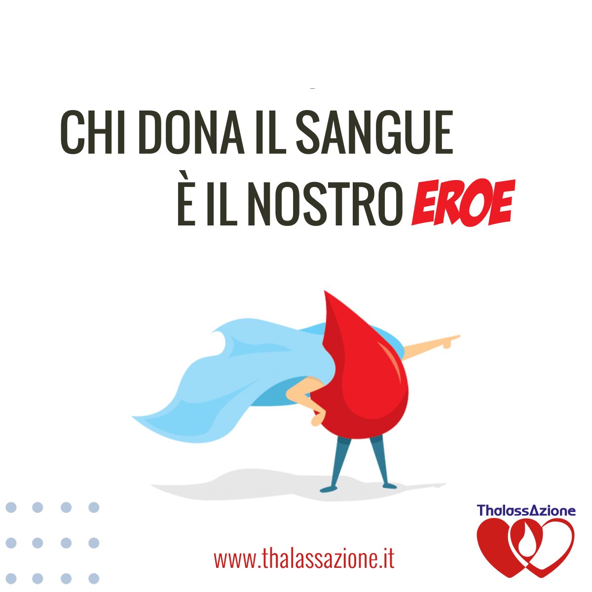 Si può essere l'eroe di qualcuno senza saperlo? Sì! 😍 I donatori di sangue, per tutte le persone con talassemia, sono veri eroi: ogni giorno salvano tantissime vite senza chiedere nulla in cambio. 
Non c'è bisogno di un mantello... ma a noi piace immaginarli esattamente così! ❤