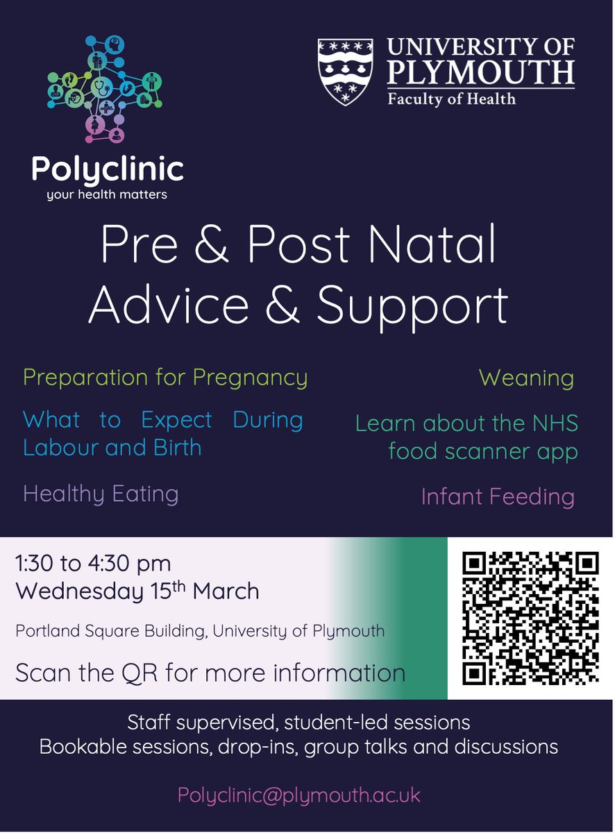 Looking forward to welcoming families to our Polyclinic tomorrow. Please share within you Plymouth networks @punc14 @natzeh 
@PlymUni #AllOurHealth #BetterHealth