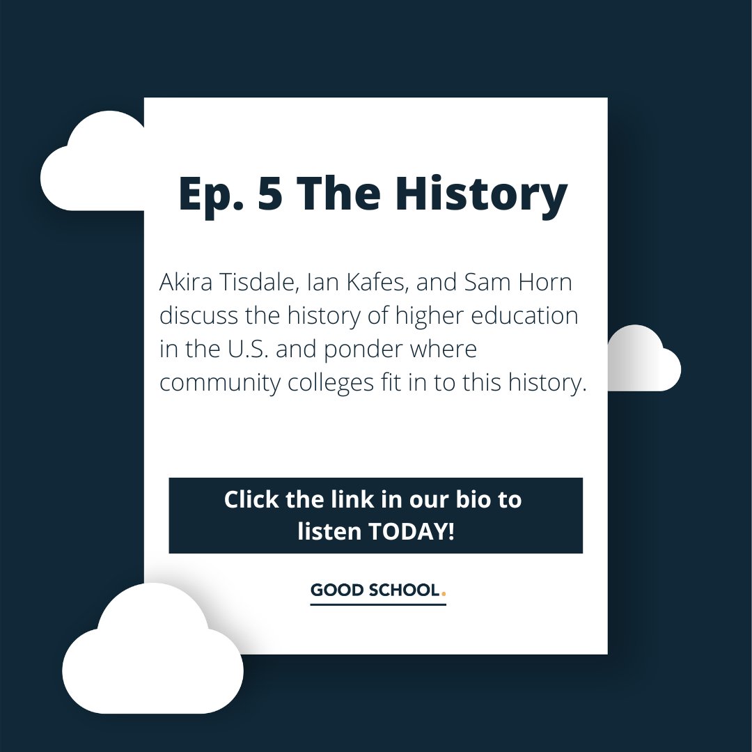 goodschoolpod's tweet photo. Season 1 wraps up TODAY with Episode 5: The History 🙌 ⁠
⁠
Join hosts, Akira Tisdale, Sam Horn and Ian Kafes and guests Dr. Thelin and Dr. Kirwan to learn about how we got to where we are today in higher education.

You don't want to miss it!
⁠
Listen: https://t.co/cqoJZ3JFQE https://t.co/DaYToQ7zxO