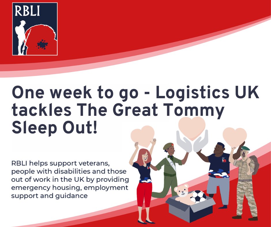 LogisticsUKNews's tweet photo. Logistics UK tackles The Great Tommy Sleep Out for @RBLI in ten days time!

We are swapping our beds for a sleeping bag to raise vital funds and awareness for over 6000 veterans that are experiencing homeless in the UK right now.

There will be a small group of staff based at Head Office car park in Tunbridge Wells overnight on Tuesday 21st March 2023 at Hermes base camp. Other staff based around the UK will be taking part from their home locations and back gardens!

Please, if you can, help us to raise much needed funds for this incredible cause. Click: https://t.co/SPJ9zsjqFM.

Thank you.