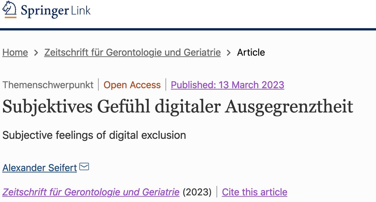 New paper (in german) about Subjective feelings of digital exclusion: link.springer.com/article/10.100…
@hsaFHNW @socgerontech #technology #inclusion #aging #Switzerland