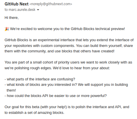 marcaureleb's tweet image. 🎉 Exciting news! Got access to GitHub Blocks preview 🚀 Can't wait to enhance my repos with 3D models 🚀, React components ⚛️, and code sandboxes 💻. Thanks to @github for pushing boundaries and introducing innovative features! #GitHubBlocks #GitHub #SoftwareDevelopment