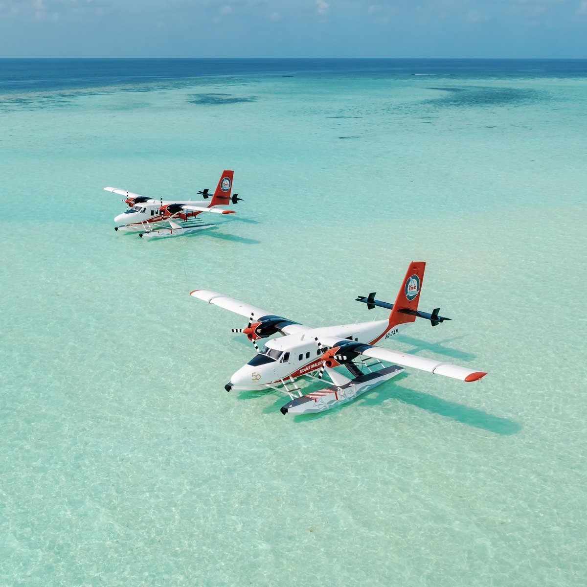 The red accents of our seaplanes perfectly compliment the gorgeous Maldivian blues 💙🗺️ 

#TransMaldivianAirways #TMA #TMAexperience #TwinOtter #Seaplane #Maldives #VisitMaldives #IndianOcean #BucketListDestinations #Travel #TravelSafe #Aviation #Aviators #FloatPlan