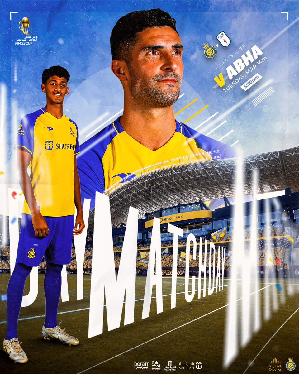 AlNassrFC's tweet photo. يـــوم المبــاراة 🤩

🆚 | #النصر_ابها
⏱ | الخامسة والنصـف مساءً
🏟️ | ساحة النصر .. #مرسول_بارك
 
والموعد بإذن الله #نصر 💛 https://t.co/AexRNte1J2