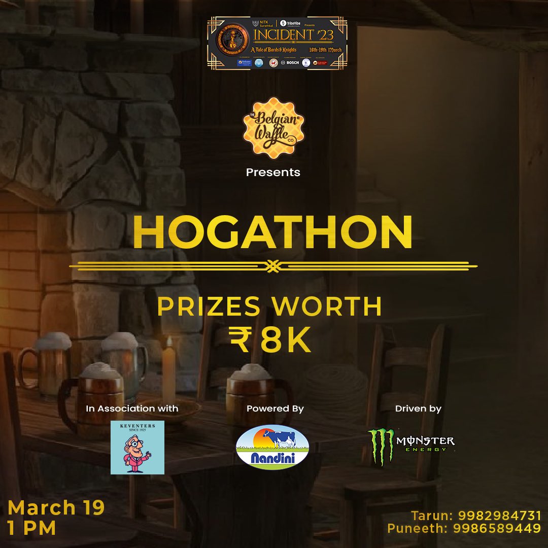 incident_nitk's tweet photo. Incident 2023 presents "Hogathon", a unique battle between foodie beasts who can devour anything on the table.

#Hogathon #food #foodie #EatItAll #tasty #inci23 #incident2023 #fest #college #festival #ataleofbardsandknights #nitk #nitksurathkal #mangalore #udupi #manipal #kudla https://t.co/vERBn3gAnc