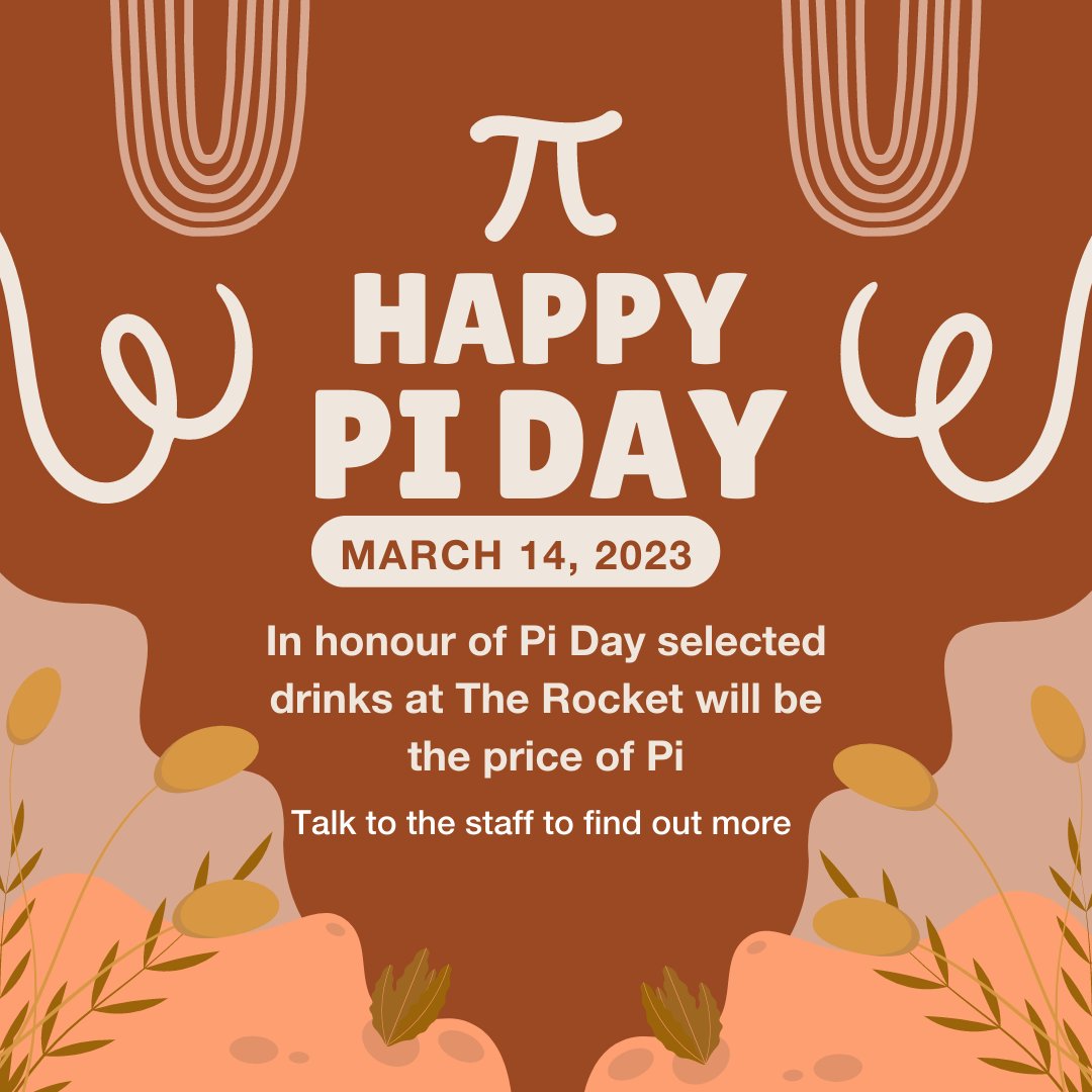 It’s Pi Day, Pi Day; gotta get down on Pi Day! And to celebrate Pi day, The Rocket has a 1 Day offer. Come down to the Rocket and find out what you can buy for the price of Pi. #PiDay #Offers #TheRocket #FunFunFun #3.14 #Students