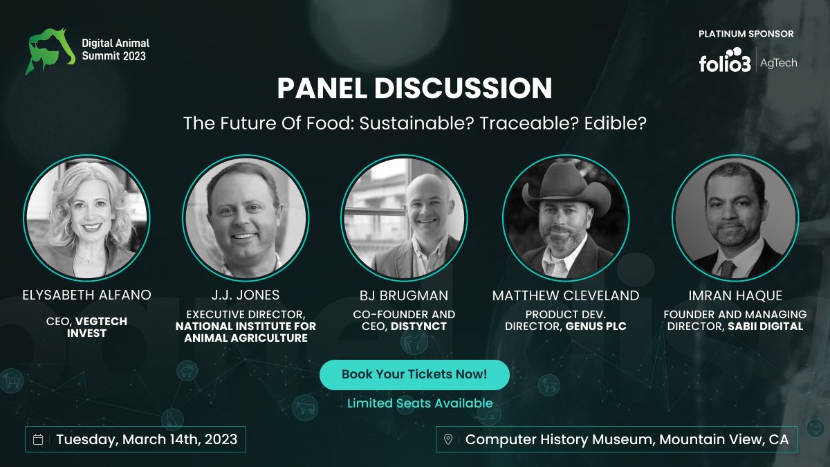 You don't want to miss this discussion at #DAS2023!
@vegtechinvest, <a href="/NIAA_Comm/">NIAA</a>, <a href="/GetDistynct/">Distynct</a>, <a href="/GenusABS/">Genus ABS</a> &amp; @SabiiDigital. Date: March 14th &amp; Venue: <a href="/ComputerHistory/">Computer History Museum</a>. Book your tickets now! bit.ly/3LoMh4k #VegTechInvest #NIAA #Distynct #GenusPLC #DAS #AgTech #Traceability