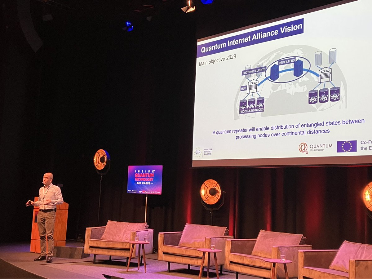eu_qia's tweet photo. ONGOING: QIA long distance lead and executive team member Hugues de Riedmatten gives a keynote speech on this morning’s session on #quantumrepeaters at Inside Quantum Technology The Hague
Hugues is Group Leader in Quantum Optics at @ICFOnians.
#quantuminternet https://t.co/0nsxvqQZjP