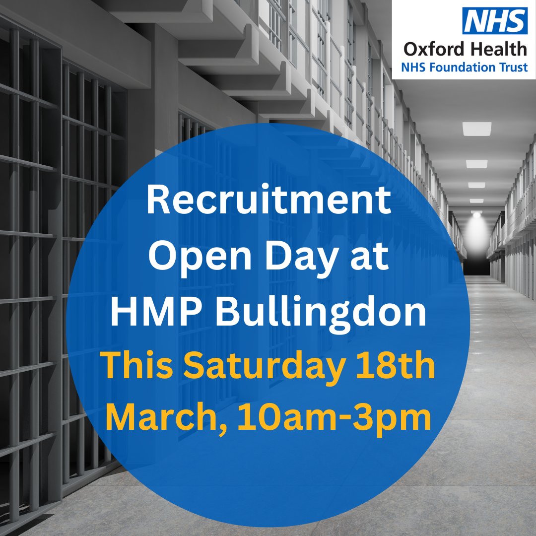 Did you know that the Prison Service doesn't just employ prison officers?

In partnership with <a href="/HMPBullingdon/">HMPBullingdon</a> we are supporting a Recruitment Open Day this Saturday from 10-3.

Full details here:
tinyurl.com/yc7cp64e

#prisonservice #prisonjob