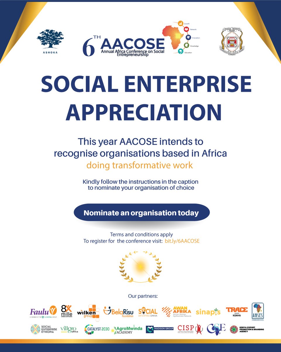 This year the 6th  AACOSE and our partners intend to recognise African organisations doing transformative work.

Reply and tag an organisation making a difference.

Use our hashtags
#TransformativeSocialInnovations #AACOSE6