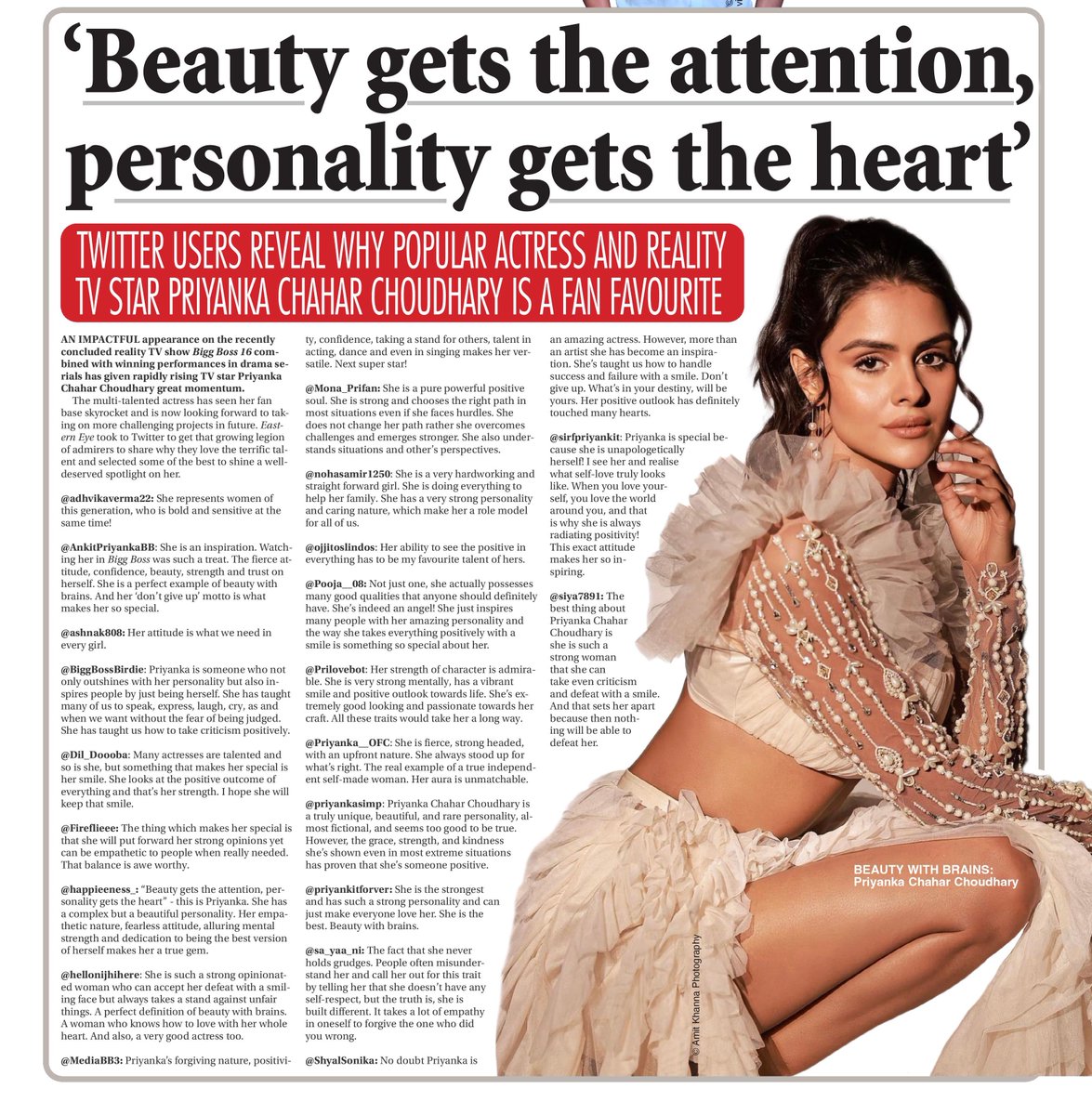 My #PriyankaChaharChoudhary fan feature is out now. Thanks to all those who participated. ONLINE LINK: easterneye.biz/eye-spy-beauty…