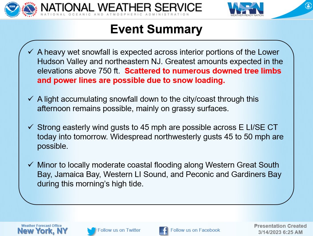 ⚠️ Rain mixes with and changes to wet snow today as low pressure deepens  offshore. A light accumulation down to the coast on grassy surfaces remains  possible. 🌬️Winds gust as high as
