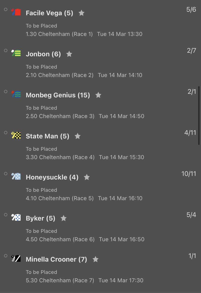_TuckerTips's tweet photo. My two bets for today are as followed a To be placed in all races and then a 3 fold 👍 https://t.co/t9Wp463c3M