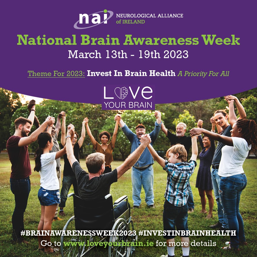 This week is #brainawarenessweek2023  (March 13th to 19th) and @naiireland are running a range of activities all week with the theme 'Invest In Brain Health'. 
Check out loveyourbrain.ie for more details #investinbrainhealth