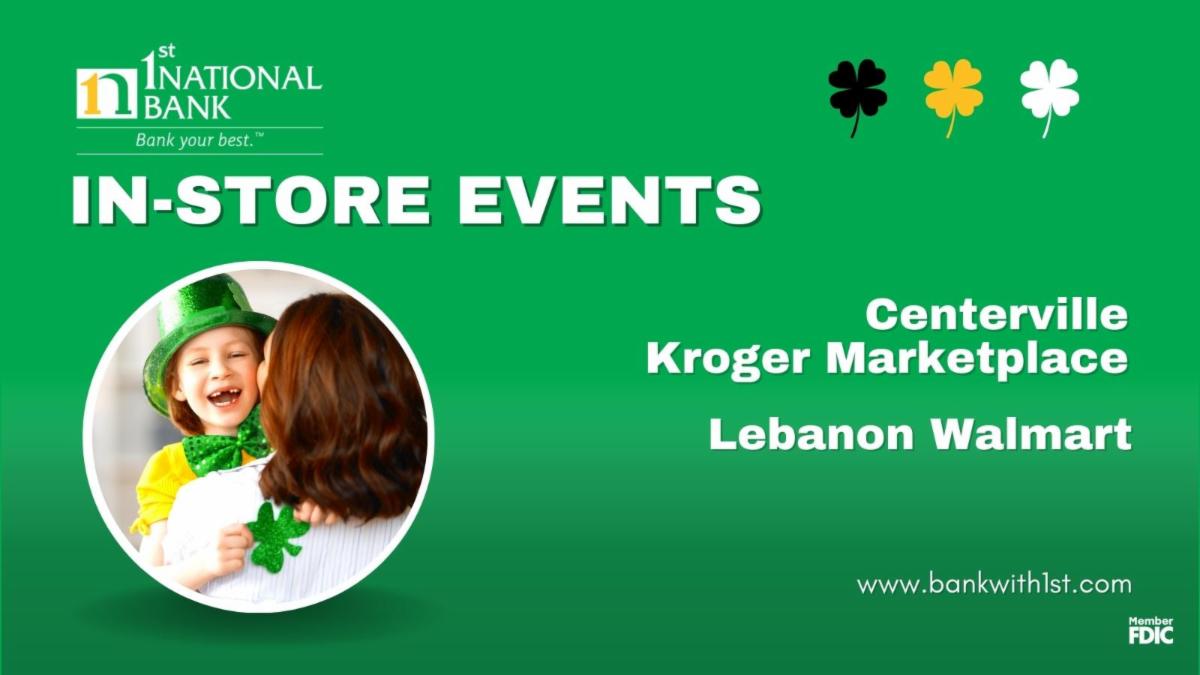 1NB's tweet image. Stop by our In-Stores for games and prizes.

Yahtzee, Pong, Tablet Games, Trivia, and more! 

Ask about our Secure Checking $hopping Rewards and save some money while you shop.

#1stNationalBank #InStoreEvents #BankYourBest #St.PatricksDay #Centerville #LebanonWalmart