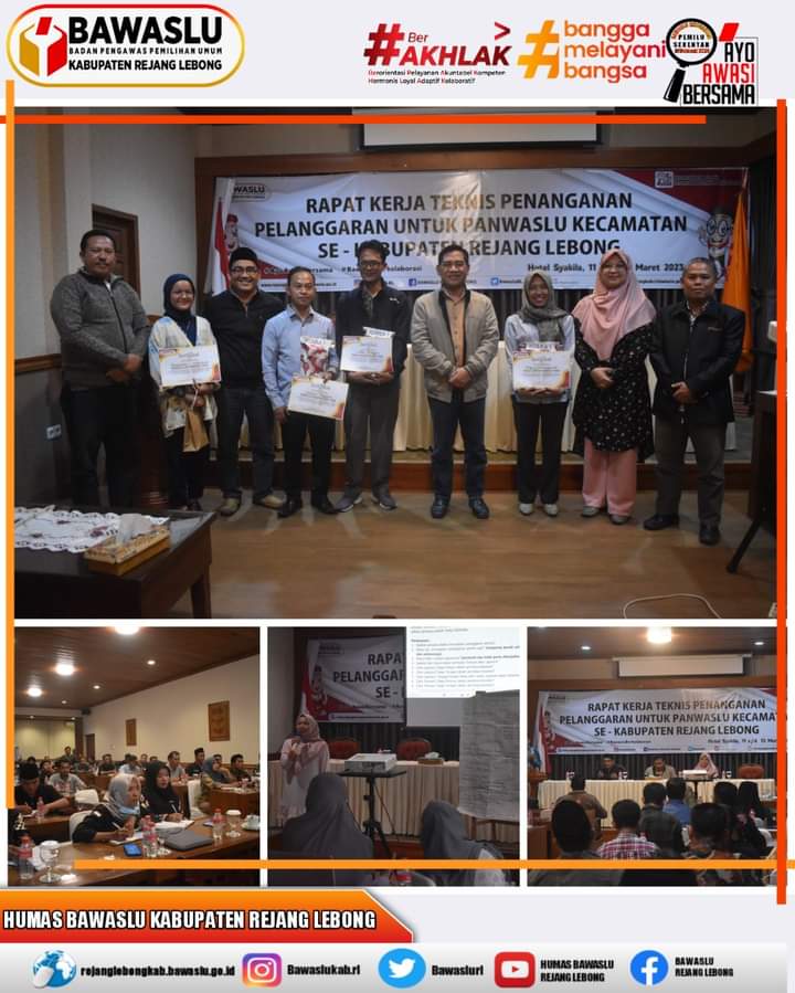BawasluRL's tweet photo. RAPAT KERJA TEKNIS PENANGANAN PELANGGARAN UNTUK PANWASLU KECAMATAN SE – KABUPATEN REJANG LEBONG

selengkapnya klik di👇👇👇
https://t.co/OYXwJoihfe

#AyoAwasiBersama
#CegahAwasiTindak
#BawasluBerkolaborasi
#HumasBawasluProvinsiBengkulu
#HumasBawasluRejangLebong https://t.co/DAEDfIWEO8
