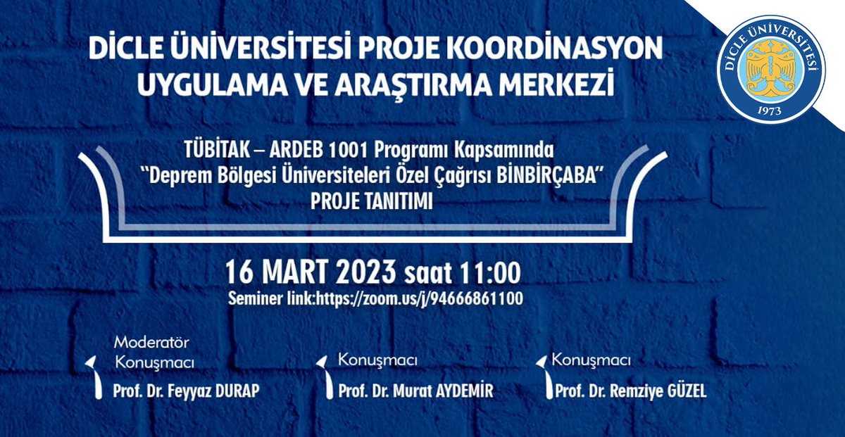 dicleuni1973's tweet photo. 📢 TÜBİTAK-ARDEB 1001 Programı Kapsamında "Deprem Bölgesi Üniversiteleri Özel Çağrısı BİNBİRÇABA" PROJE TANITIMI" 

📅 16 Mart 2023
🕐 11:00

🔗Detaylı bilgi için: https://t.co/2hbSuyjMwn

#DicleÜniversitesi https://t.co/AqZy8leOzt