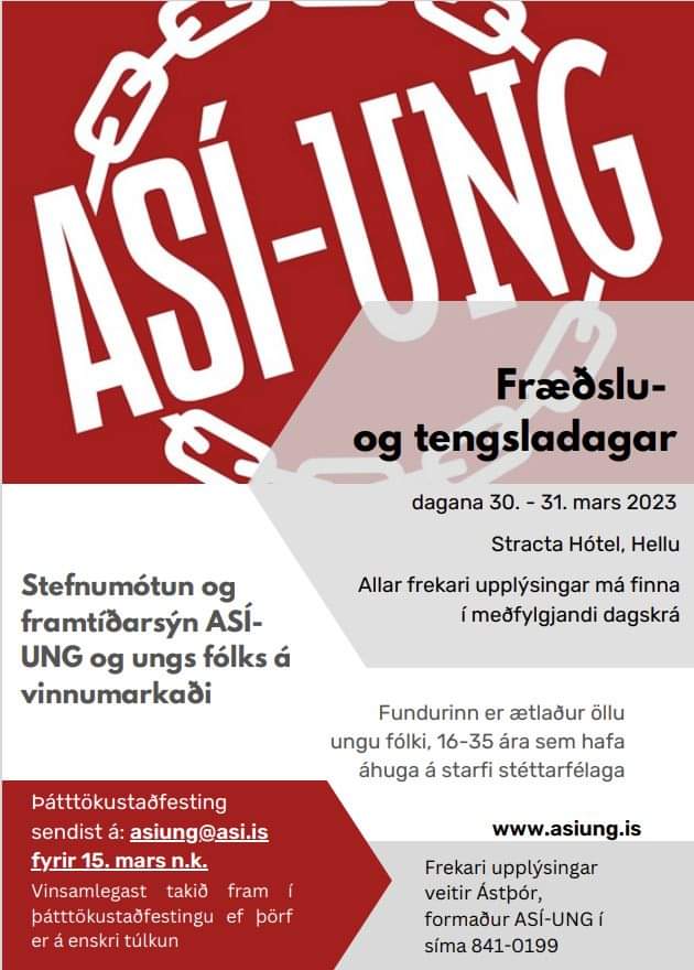 Ástþór Jón (@asthorjon98) on Twitter photo Er ekki ungt launafólk hér á Twitter sem hefur áhuga á stefnumótun og framtíðarsýn fyrir ungt launafólk? Hafðu samband við þitt stéttarfélag og taktu þátt. The more the merrier! Er ekki ungt launafólk hér á Twitter sem hefur áhuga á stefnumótun og framtíðarsýn fyrir ungt launafólk? Hafðu samband við þitt stéttarfélag og taktu þátt. The more the merrier!