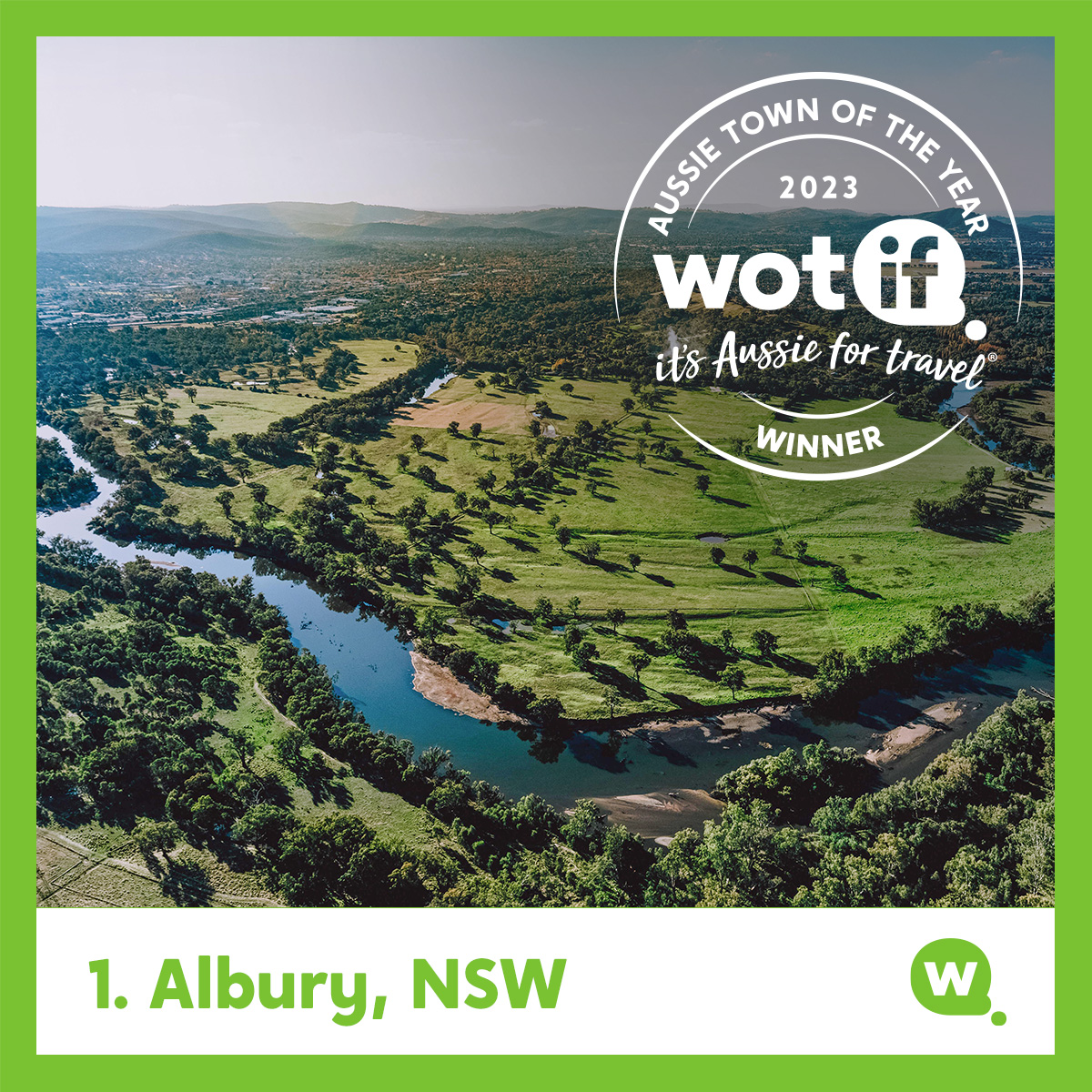 We won! 🏆 Albury has been named @Wotif's 2023 Aussie Town of the Year. #AussieTownOfTheYearAwards @AlburyCity @Murray_River #visitthemurray #visitvictoria #visitnewsouthwales #seeaustralia