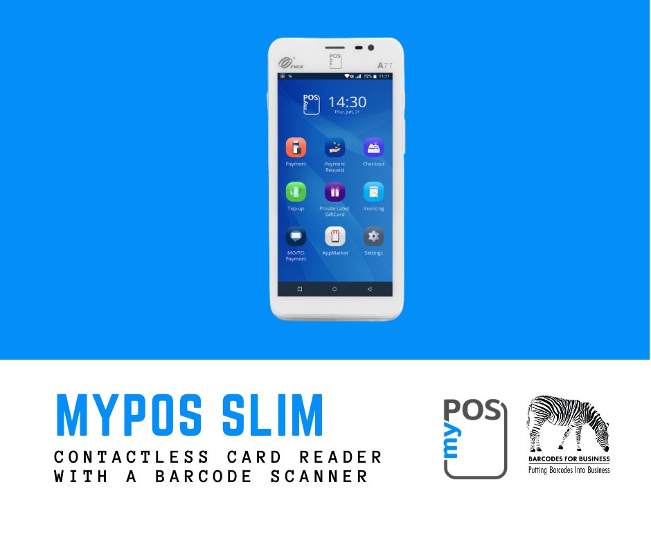 barcodes4bus's tweet image. Barcodes for Business offers myPOS Slim Contactless card reader with a barcode scanner.

#mypos #myposslim #contactlesscardreader #cardreader #cardreaderwithbarcodescanner