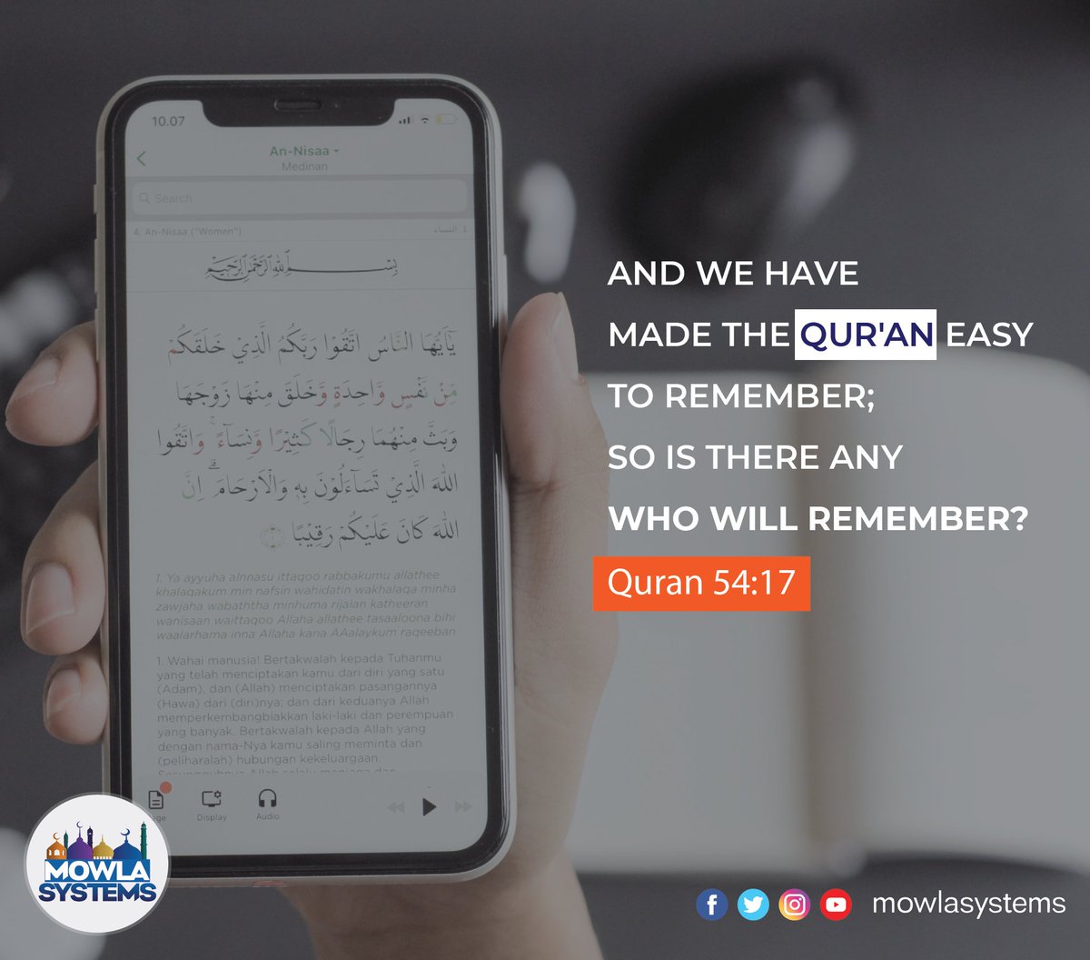 The Quran - A Reminder for the Mind and Soul.

#Quranreminders #Quran5417 #Islamicreminders #reminderforthesoul #reminderforthemind #Quranicteachings #reflection #contemplation #Muslims #blessingsoftheQuran #mowlaSystems #masjid_management_system #masjid_mobile_app