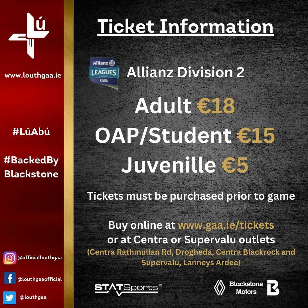 louthgaa's tweet photo. **Allianz NFL League Rd 6**

Louth v Cork

Game is ALL-TICKET 

Tickets selling very quickly for Sundays game in DEFY Pairc Mhuire.

Purchase at link below ⬇️⬇️
https://t.co/PgUJaStVe9 https://t.co/spOmMbvAOM