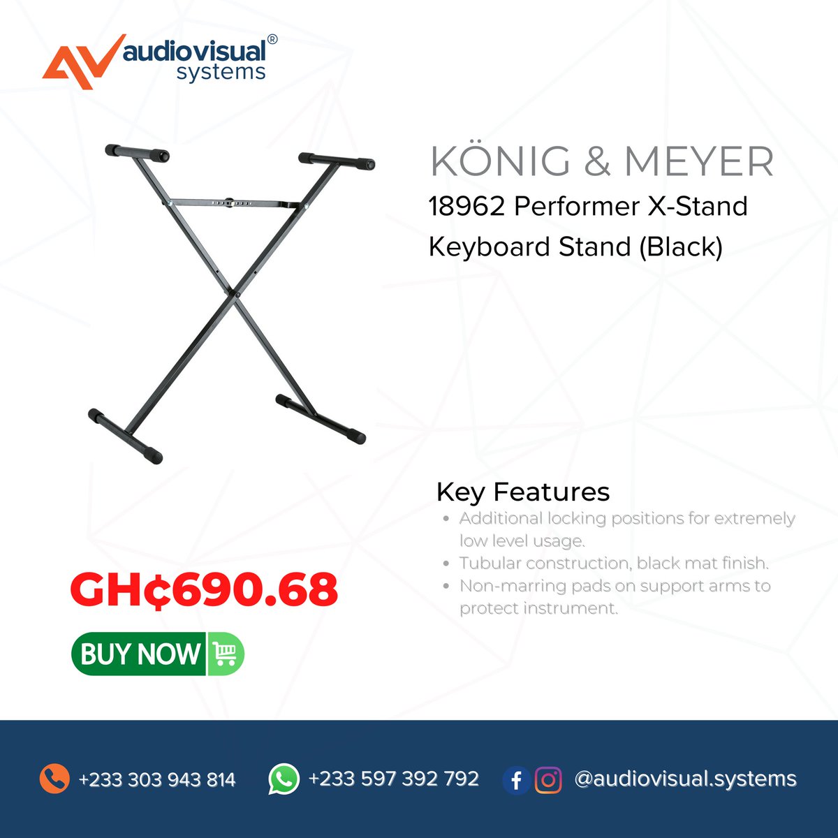 avsghana's tweet photo. Happy Tuesday Fam!!!
Today’s product is the KÖNIG & MEYER Performer X-Stand Keyboard Stand (Black).
Contact us for yours today.
#keyboardists #keyboardstands #audiovisualsystems #königandmeyer https://t.co/xrP9yUKSrD