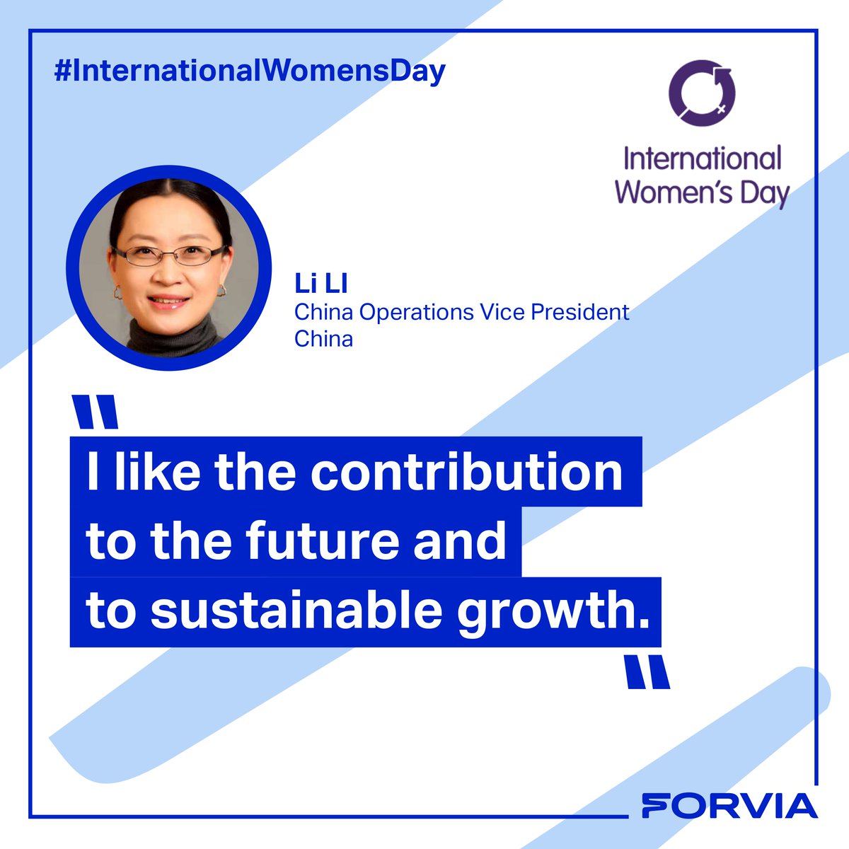🎉Next in our 8-day #InternationalWomensDay2023 campaign: our amazing colleague Li Li! Li is our Vice President of Operations in China, and she's a crucial presence in our team! Thank you Li for your inspiring work! @womensday #FORVIAProud #WeAreFORVIA #InspiringMobility #IWD2023