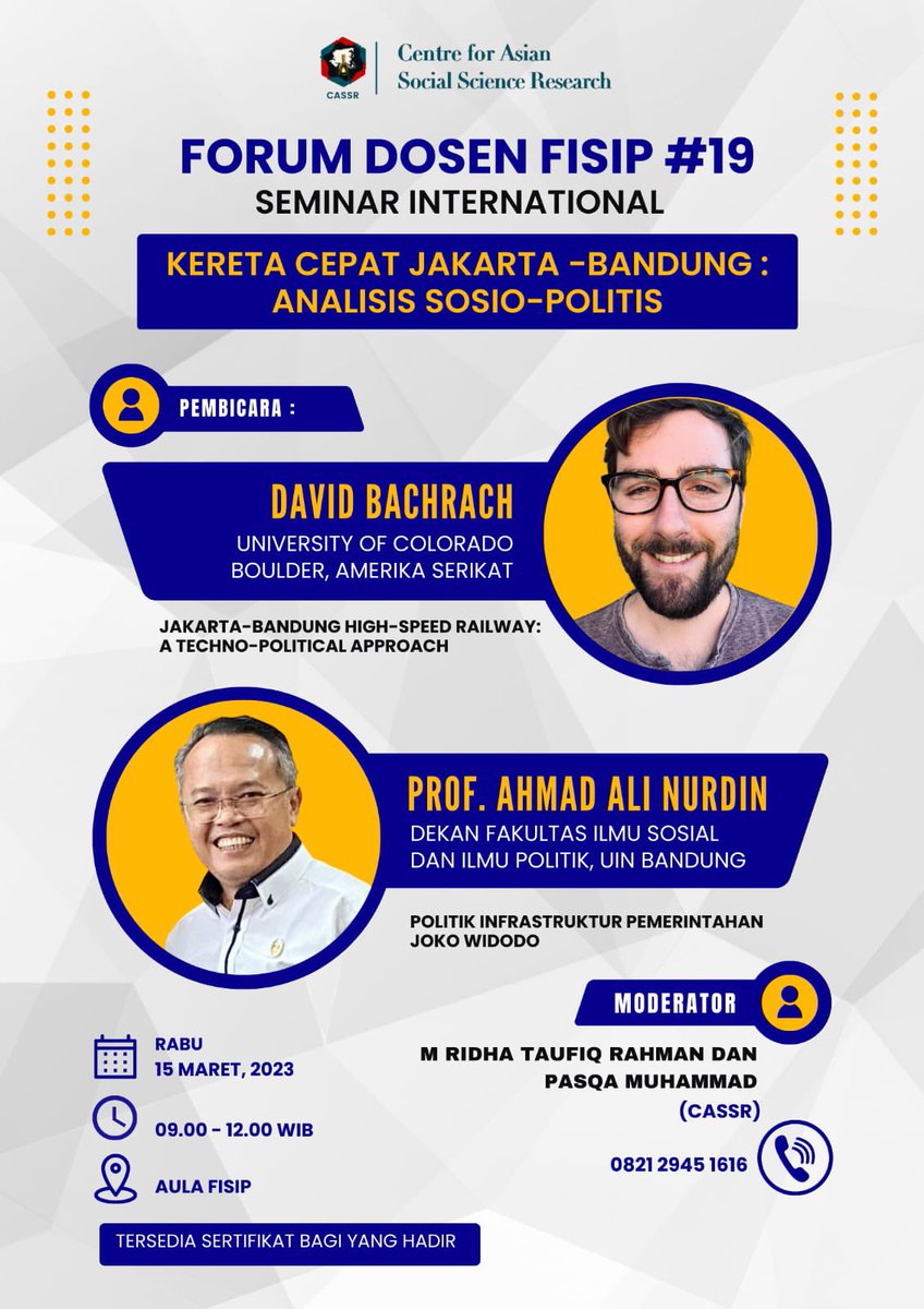 Looking forward to giving this presentation at the Universitas Islam Negeri Sunan Gunung Djati’s Faculty of Social and Political Science on my approach to studying the Jakarta Bandung High-Speed Railway from an infrastructure studies and techno-political approach