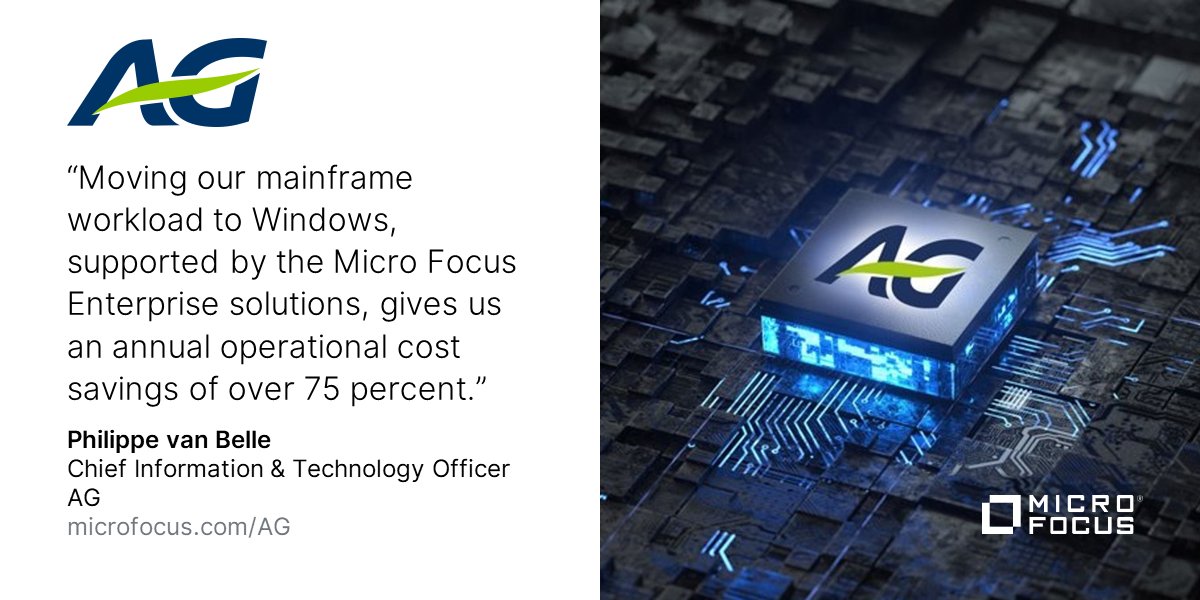 Belgium’s largest insurance company, <a href="/AGInsurancePR/">AG</a> secures 75% operational cost savings and 4–5 year ROI with <a href="/MicroFocus/">Micro Focus</a> Enterprise solutions. #COBOL #CustomerSuccess #MyCompany bit.ly/40aihgJ