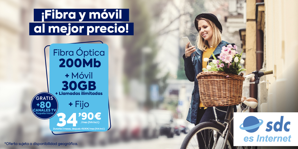 sdc_antenas's tweet photo. ¿Quieres ahorrar en tu #factura😏?
Contrata nuestra #tarifa de #fibra + #móvil al mejor precio🤩 y llévate totalmente gratis nuestro paquete inicial de #TV📺 con más de 80 #canales, ¡y con #teléfono #fijo📞 incluido!
¡Ven a #SDC🤗!
.
.
.
#ofertas #promociones #internet #wifi https://t.co/lASo6qvhfA