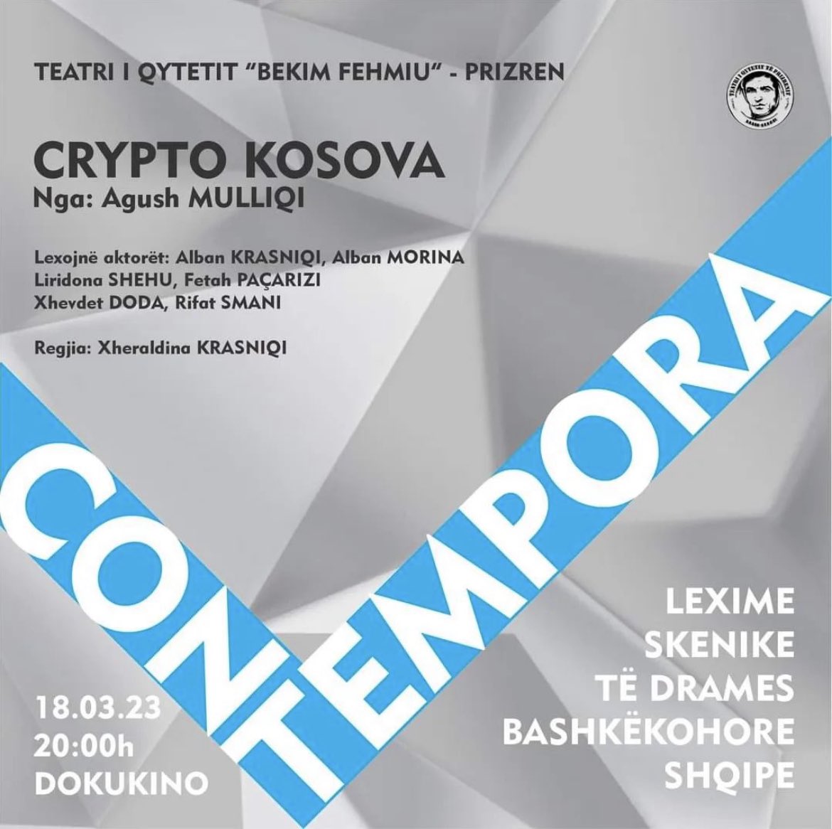 prizrentheatre's tweet photo. Fillojme ciklin e leximeve skenike te dramave bashkekohore te autoreve te rinj te Kosoves.
#Contempora https://t.co/DtcDwdIoH0