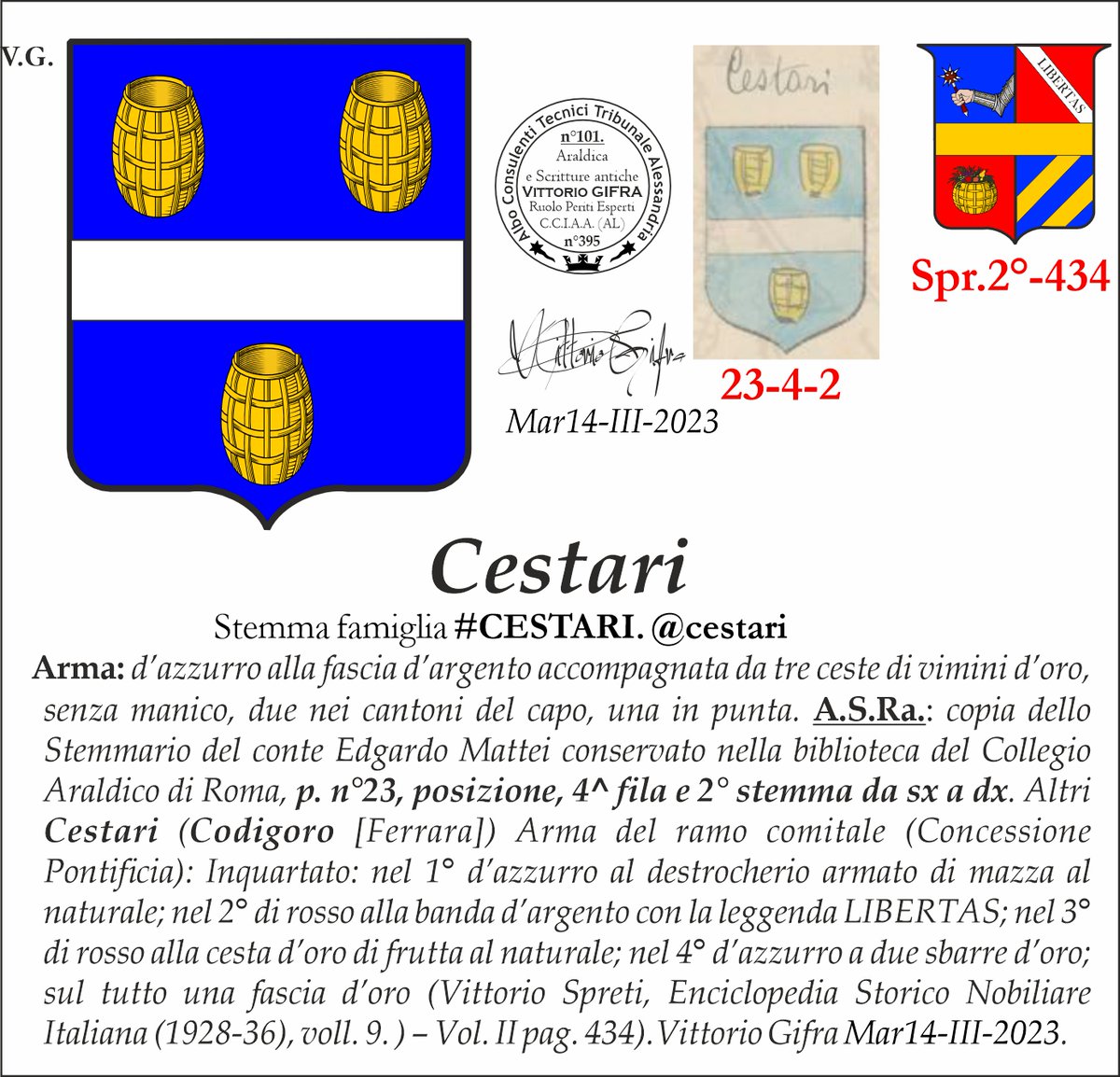 VGIFRA's tweet image. Stemma famiglia #CESTARI. @cestari
Vittorio Gifra Mar14-III-2023.