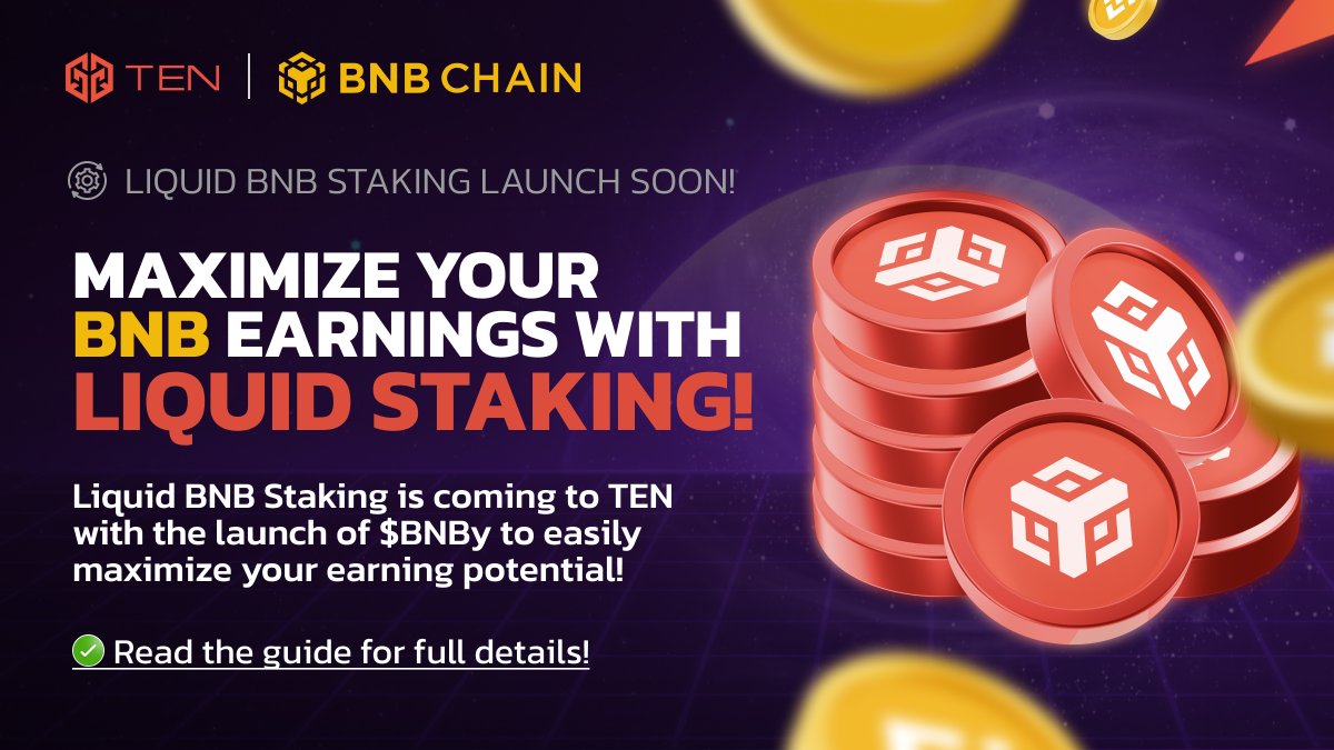 🚀🌕Maximize your #BNB earnings on <a href="/BNBCHAIN/">BNB Chain</a> with Liquid $BNB staking!💰

🧠Read our guide to familiarize yourself with this new feature coming soon to <a href="/TENfinance/">TEN.finance</a>

📖Full guide:
bit.ly/3la7uUT

🚀Launch date reveal in just a few days! Don't miss out!⏰

#BNBChain #DeFi