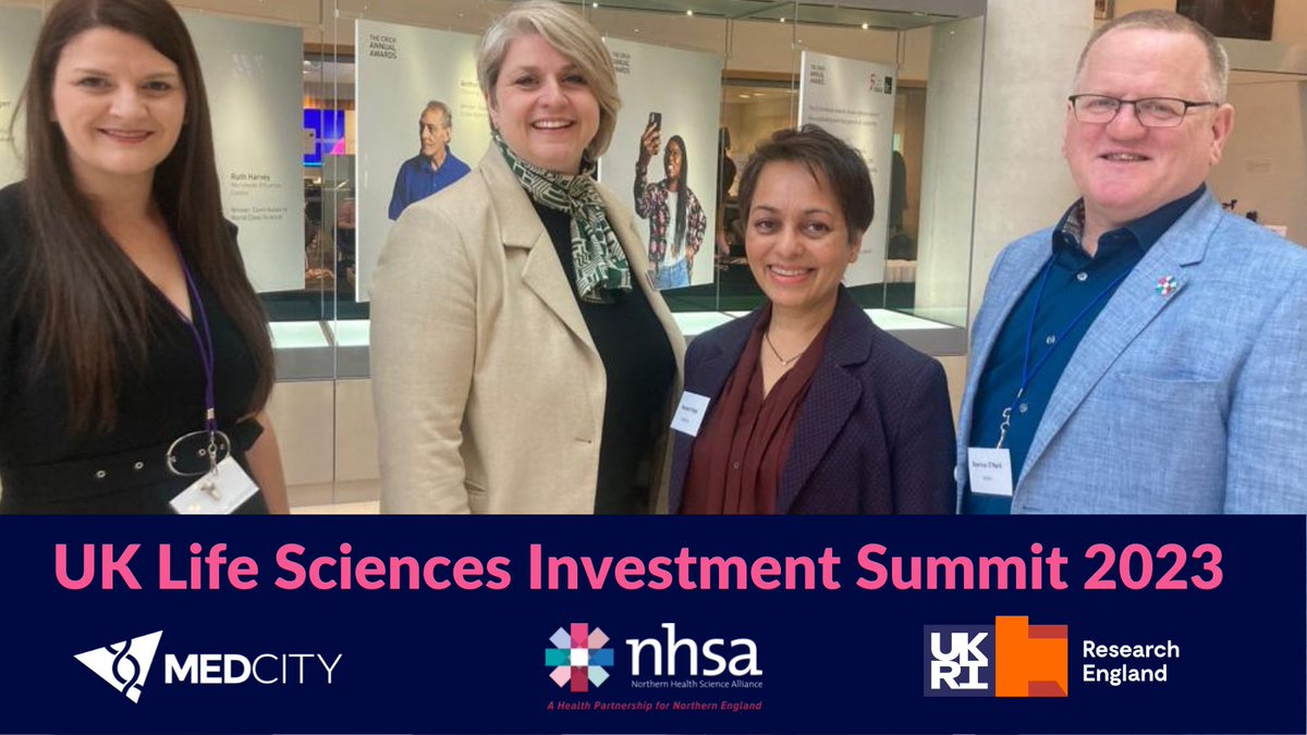 Cross-cluster collaboration in action in London, MI Health's Alex Archibald, <a href="/HIRANI/">hirani</a>'s @JoannRhode5  MedCity's <a href="/Neelam_P1/">Neelam Patel</a>, <a href="/The_NHSA/">NHSA</a> <a href="/SONeill_NHSA/">Seamus O'Neill</a>  assemble for today's #LifeSciences #investment summit at <a href="/TheCrick/">The Francis Crick Institute</a>