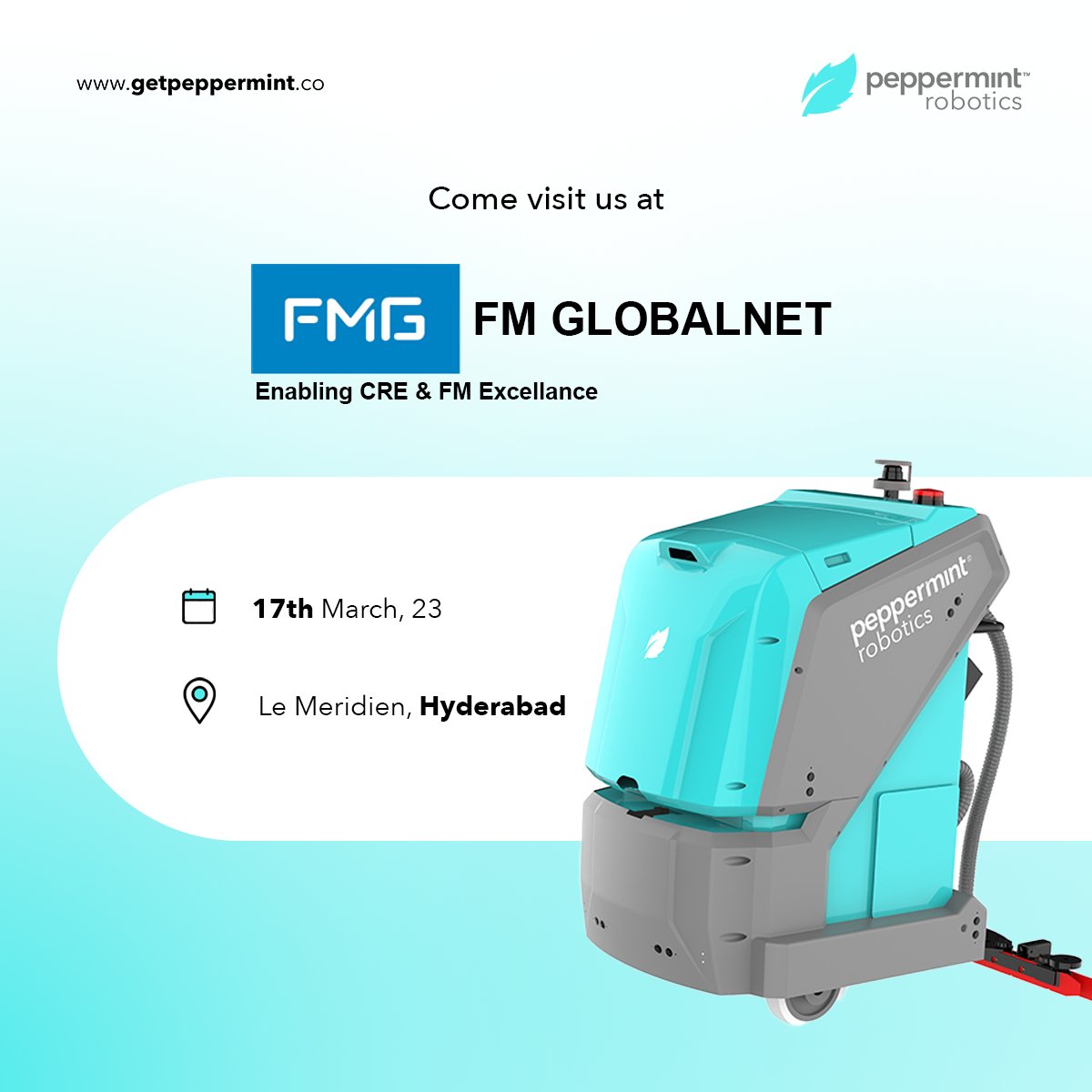 Peppermint Robotics at FM Globalnet

Facility Management(FM) &amp; Corporate Real Estate(CRE) Leadership Summit.

🗓️ 17th March, 2023

📍 Le Meridien, Hyderabad

#Robotics #Hyderabad #EVENT