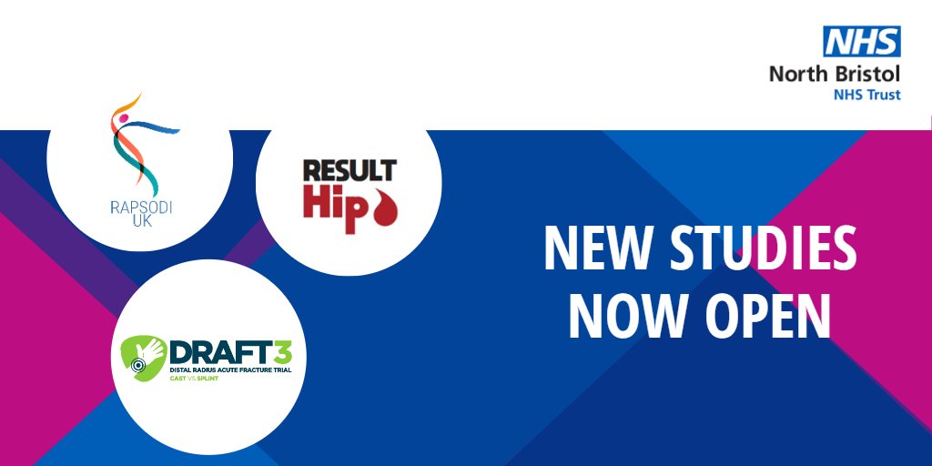 New studies now open &amp; recruiting:

⭐RAPSODI-UK: testing 2 types of Total Shoulder Replacement for the treatment of painful Osteoarthritis
⭐DRAFT3: comparing 2 treatment methods for wrist fractures
⭐RESULT-Hip: testing blood transfusion for older people undergoing hip surgery