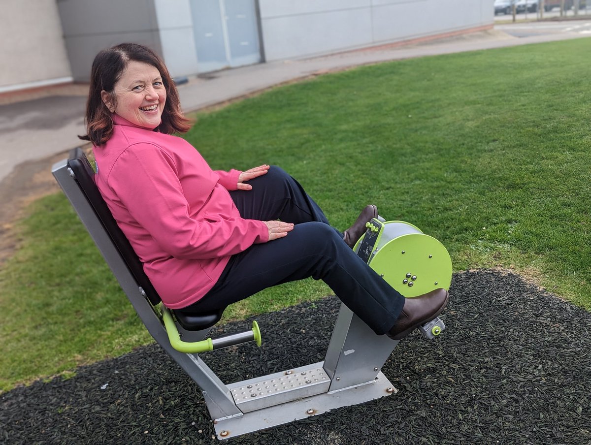 The nature area funded by @UHCWCharity looks fabulous @nhsuhcw as it nears completion. The decking and seating areas are great for staff now and as the weather improves.  Charity Director @JoeyOSullivan1 takes an opportunity to train for her  #Ireland #Atlanticcoast bike ride