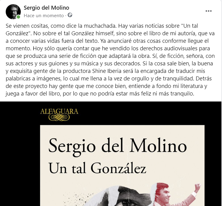 sergiodelmolino's tweet photo. Tengo que contaros algo importante sobre "Un tal González". @ShineIberia @AlfaguaraES @EllaSherLitAg. https://t.co/5Kfm24iOZr https://t.co/4v3aTzD3TX