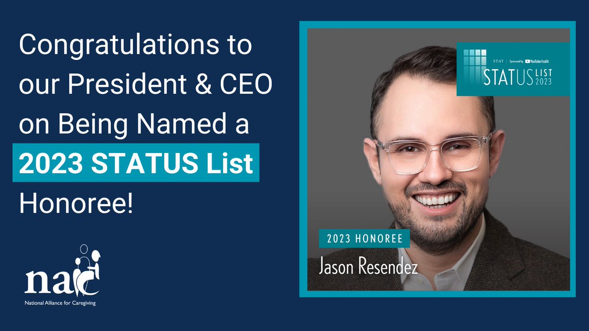 We are honored that our very own @jason_r_DC has been named an honoree on this year’s @statnews #STATUSList, the ultimate list of leaders in health, medicine, & science. Read more here: statnews.com/status-list/20… #CaregivingInTheUS