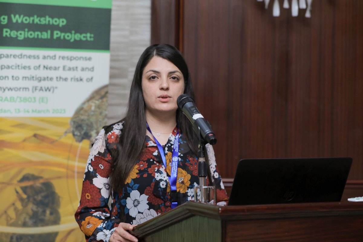 FAOinNENA_EN's tweet photo. Heba Obaidat, presented the National Plan to control #Fall_ArmyWorm in #Jordan:
➡️Establishing global coordination in monitoring and early warning
➡️Reducing losses on corn crops
➡️Improving the livelihoods &amp; income of smallholders
➡️Reducing the use of chemical pesticides https://t.co/UB2jlVXGbY