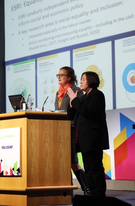 Publicjobsie's tweet image. Frances McGinnity is an Associate Research Professor at the ESRI, Adjunct Professor of Sociology at Trinity College Dublin and Visiting Senior Fellow at the Centre for the Analysis of Social Exclusion. She is talking through our Equality Monitoring Dashboard Review. #YouCount