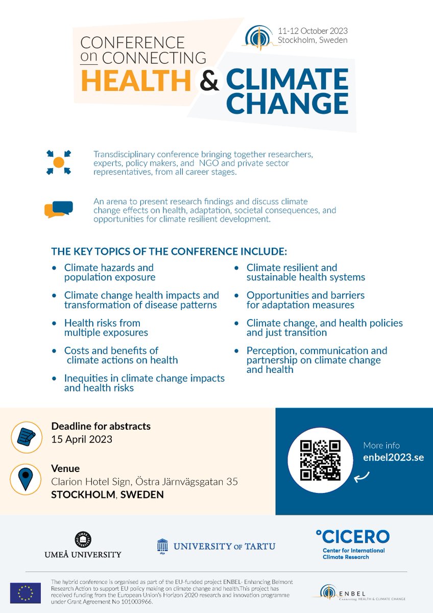IDAlertproject's tweet photo. 📢 Call for Abstracts 📢 
@ENBEL_H2020 conference is now accepting abstracts to be showcased on 11-12 Oct in Stockholm. 

Abstracts can be an oral presentation or a poster. ⏰ The deadline for submission is 15th April: https://t.co/dTGIzACs8B 

#HealthAndClimate #OneHealth https://t.co/6uhkMiVpPj