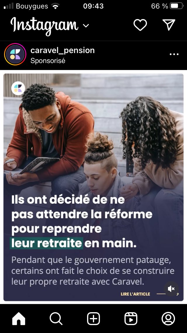 LaptiteRoz's tweet photo. Voilà, ça commence…
Une des conséquences de la réforme : encore et toujours plus de privatisation. 

Pub sur ma timeline Instagram : 
C’etait tellement prévisible 😓@EmmanuelMacron @Elisabeth_Borne 

#ReformeDesRetraites https://t.co/gjUFqgqWmv